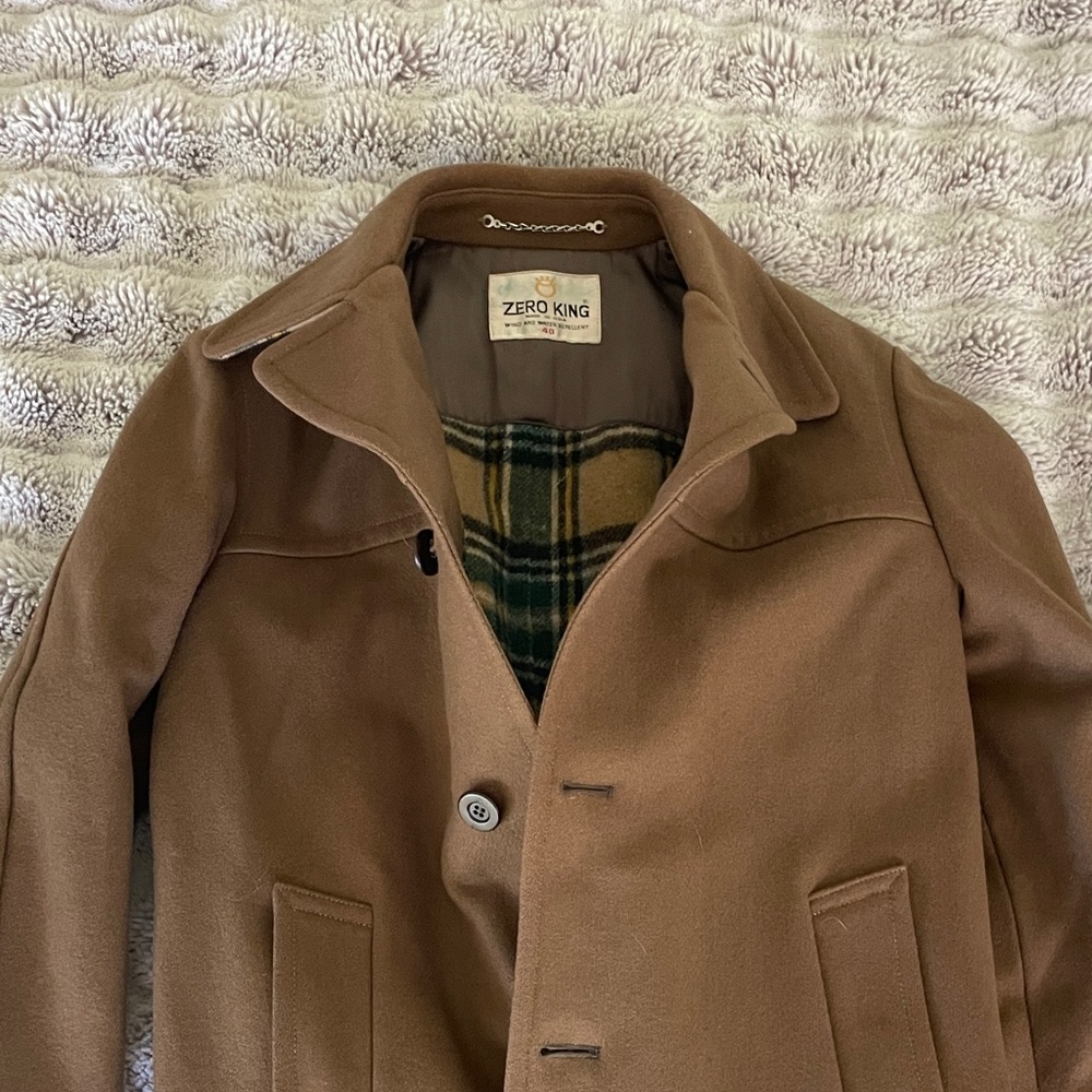 Warm thick Men's Brown Pea Coat Zero King size 42 vintage tweed wool
